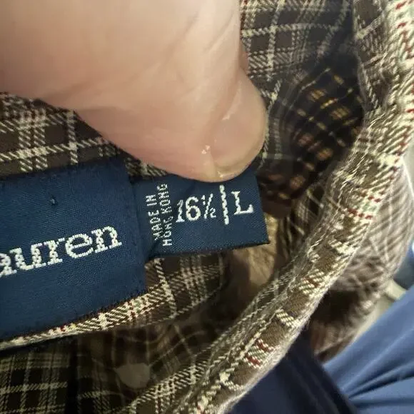 Ralph Lauren Shirt Mens Size Large Long Sleeve Brown Plaid 100% Cotton - Picture 6 of 8